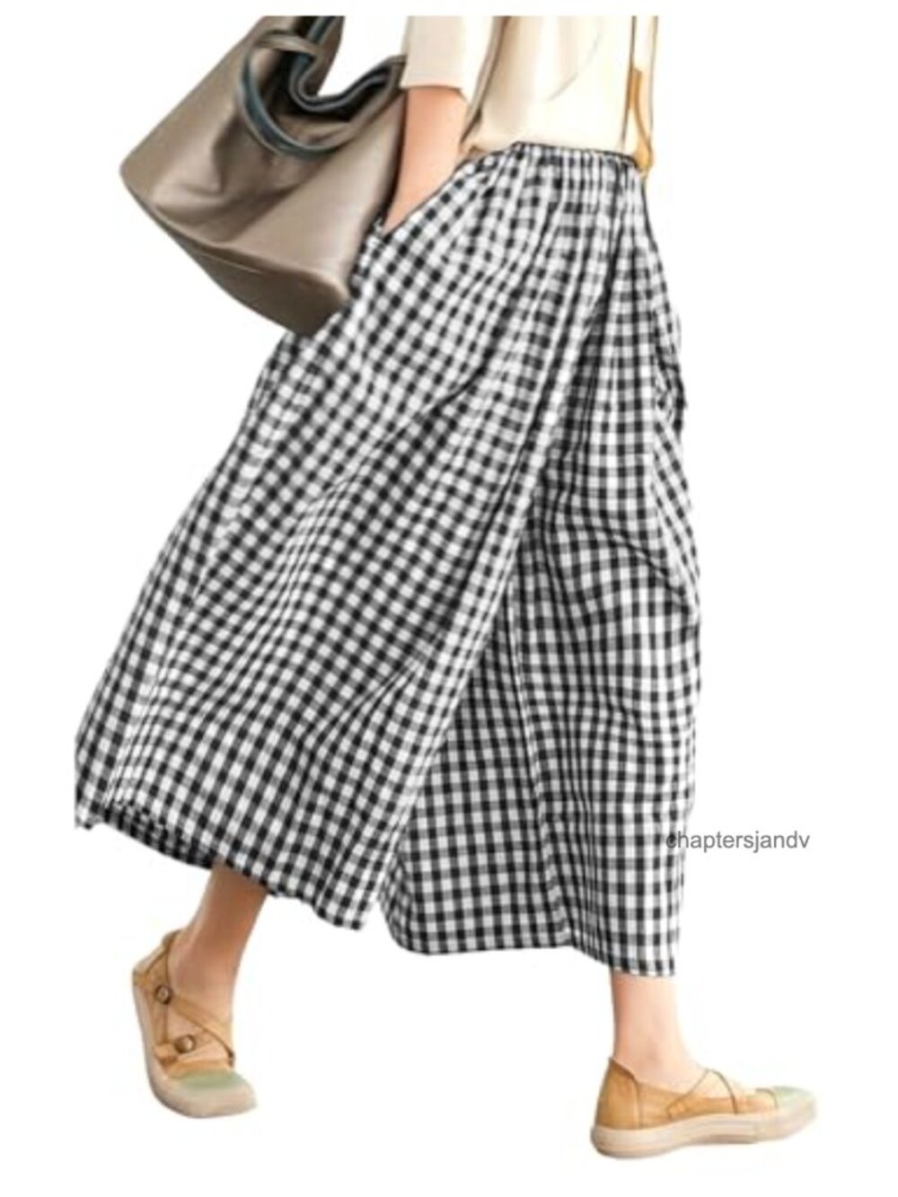 Wide Leg Capri Pants Gingham Striped Crop Culottes